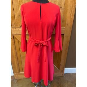 Ann Taylor Vibrant Red Midi Dress with Tie Waist